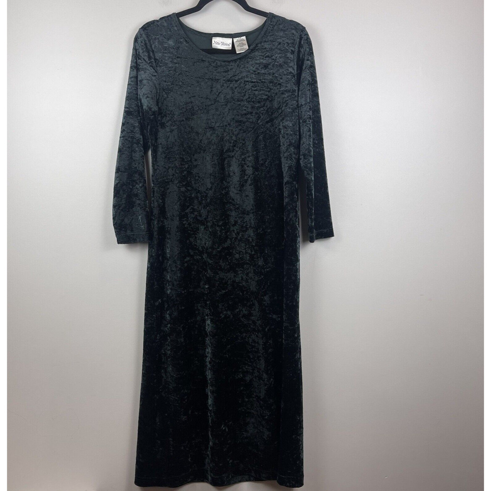 Vintage New Visions‎ Womens Maxi Dress S Forrest Green Crushed Velvet Whimsygoth